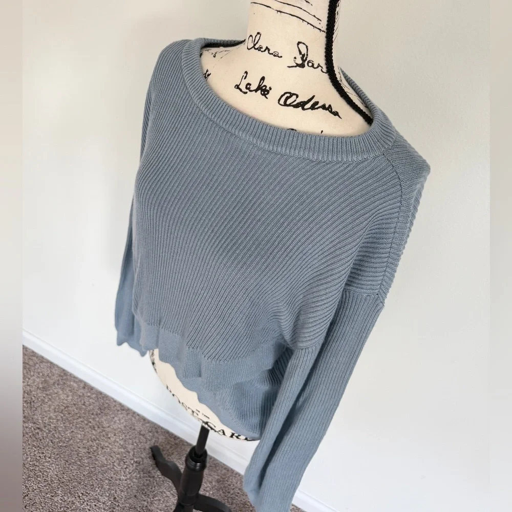 lululemon Reversible Crossover Sweater Blue Chambray Cashmere Blend Sz 12